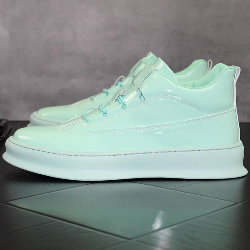 Men Casual Leather Boots Trend Green White Men's Inner Height Increase Shoes Youth Street Style Platform Boot Short Ankle Shoes