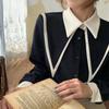WTEMPO Vintage Elegant Shirts Women Chiffon Patchwork Ruffle Turn Down Collar Long Sleeve Blouse Office Lady Loose Tops