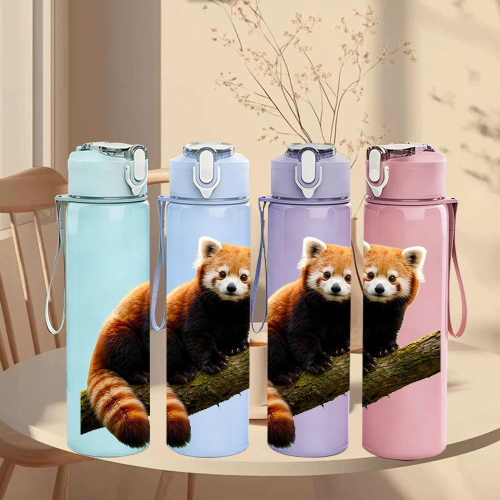 1PC Red Panda Cute Wild Animal Print 750ml Color Plastic Sports Water Bottle Leakproof Flip Straw Lid Suitable for Sports Office Home Use