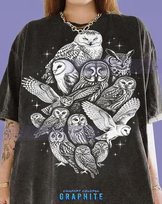 Owls Animal Lover Bird Of Prey Wildlife Nature Comfort Colors® Tshirt, Nocturnal Hunter Vintage Sketch Raptor Bootleg 90s Graphic Tee
