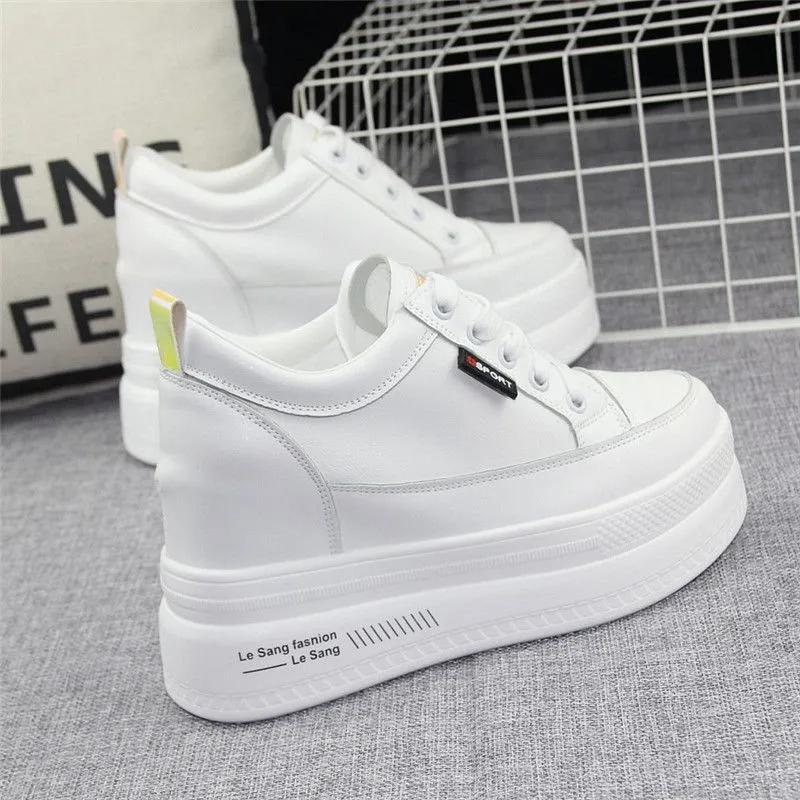 Casual Platform Trainers White Shoes Woman Height Increasing Shoes 10CM Heels Spring Autumn Wedges Breathable Women Sneakers Plus Size