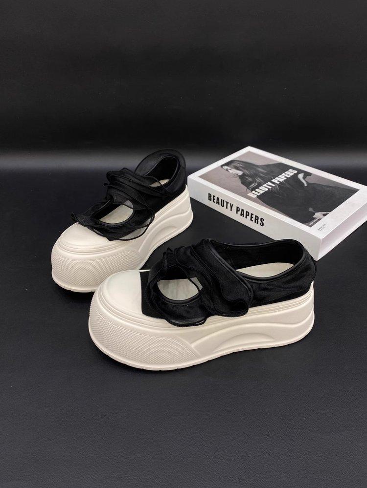 Маленькие 6 см сетчатые туфли-маффины женские 2025 лето толстая подошва увеличивающие рост шнуровка липучка Мэри Джейн