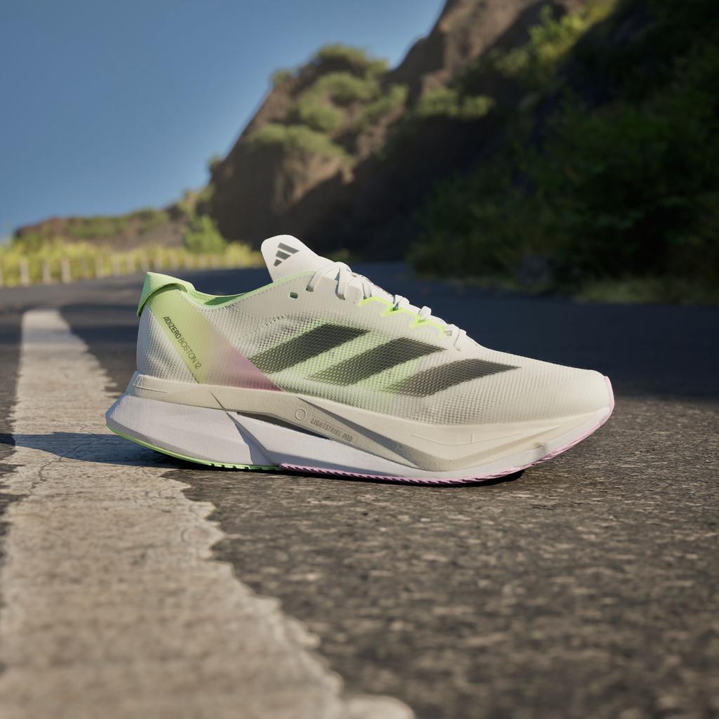 adidas Adizero Boston 12 Облачно-белый Основной черный Зеленая искра