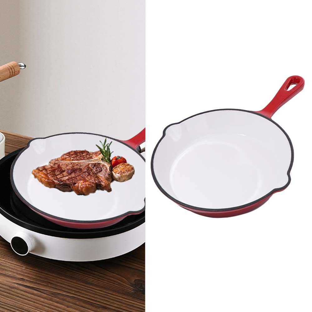 Multipurpose Non-stick Enameled Cast Iron Dutch Oven Flat Bottomed Red Frying Pan Universal Round Omelette Pan Induction Cooker