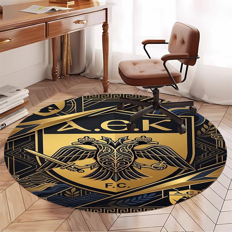 AEK Athens FC Pattern Round Rug, Indoor/Outdoor Mat, for Picnic, Gameroom, Bedroom, Office, Living Room, Home Decor Carpet, Birthday Gift