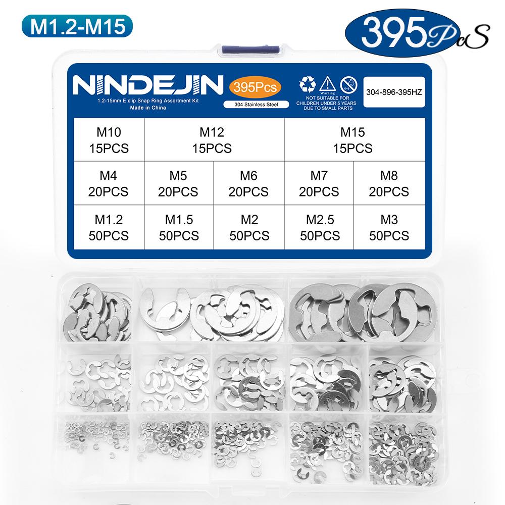 NINDEJIN E Clip Set Circlip Washer Assortment Kit Stainless Steel Carbon Steel 1.2-15mm External Retaining Clip For Shaft