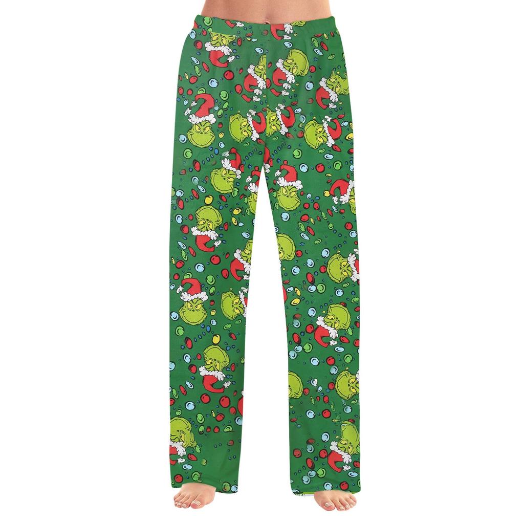 Женские зимние брюки, длинные брюки, фланелевые брюки с рождественским принтом