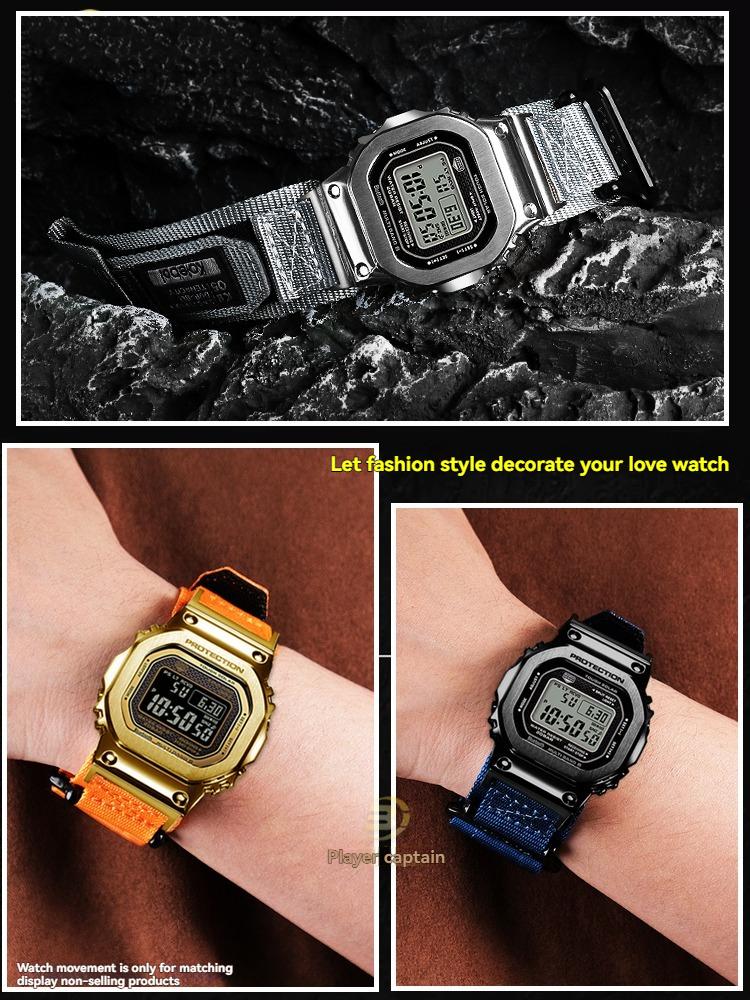 Сменный нейлоновый холщовый ремешок для Casio G-Shock GMW-B5000 Металлические квадратные часы - Спортивный водонепроницаемый регулируемый ремешок Аксессуар