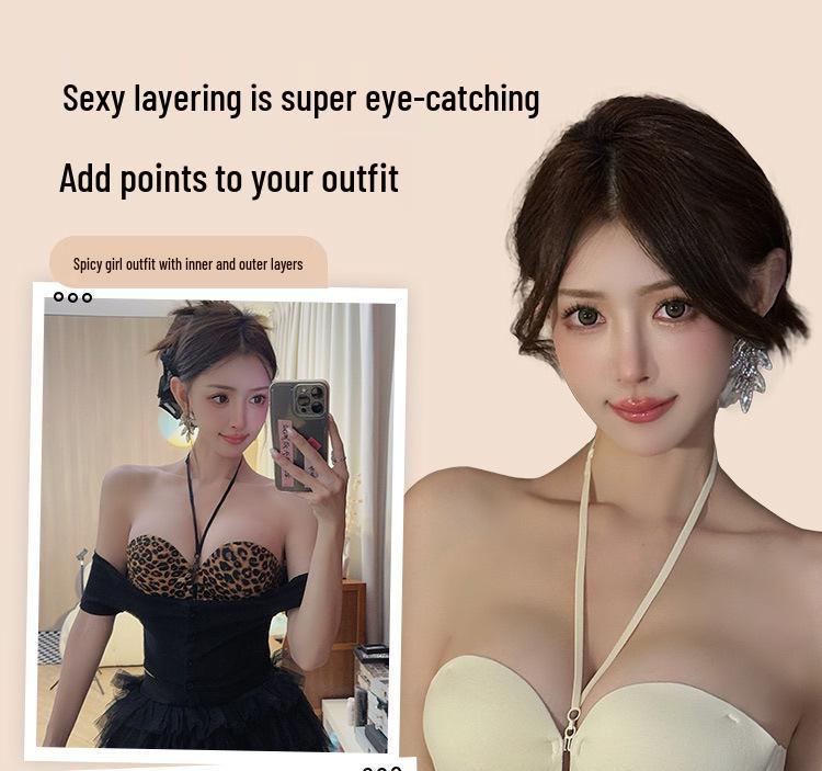 Women's Push-Up Halter Bra, Front Buckle, Wire-Free, Anti-Sagging, with Side Support.