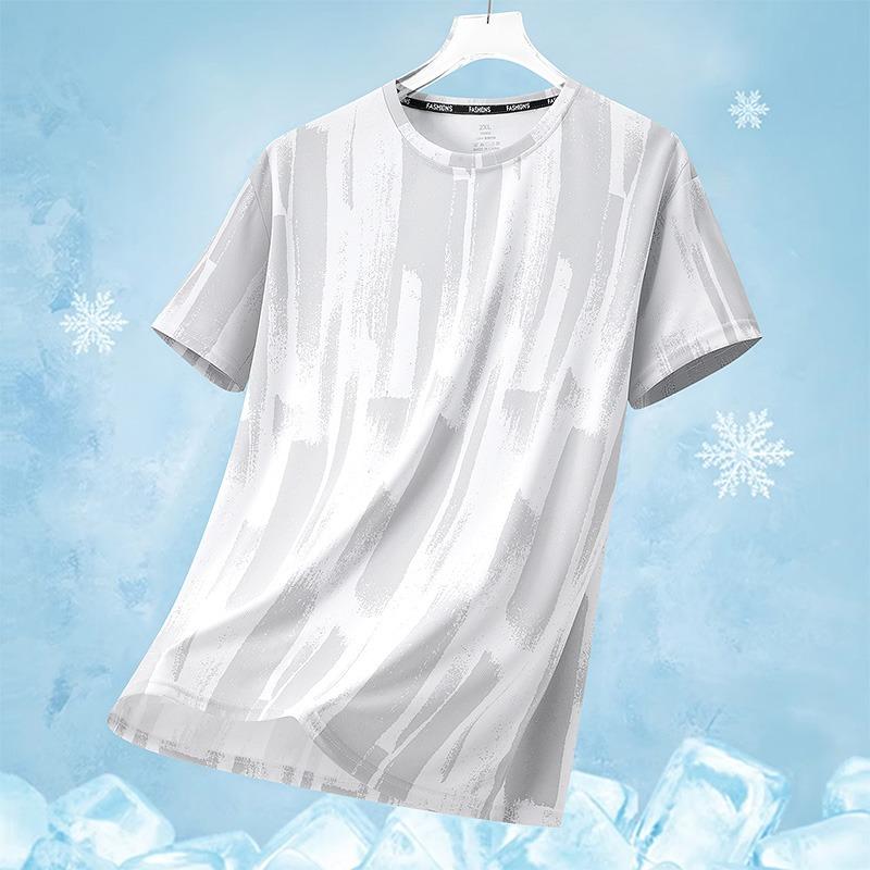 Men's Summer Casual Versatile Short Sleeve T-Shirt Trendy Breathable Ice Silk Sports Top Running Shirt