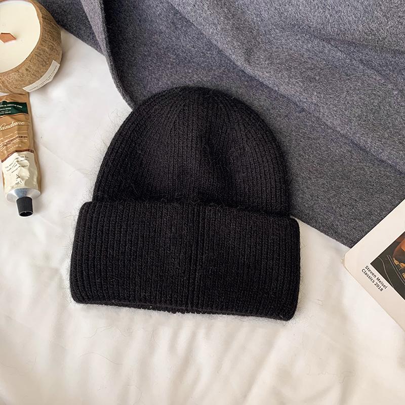 Solid Color Rabbit Fur Knitted Hat Women Winter Warm Wool Hat Warm Angora Fluffy Warm SKI Beanies Korea Ins Fashion Bonnet Caps