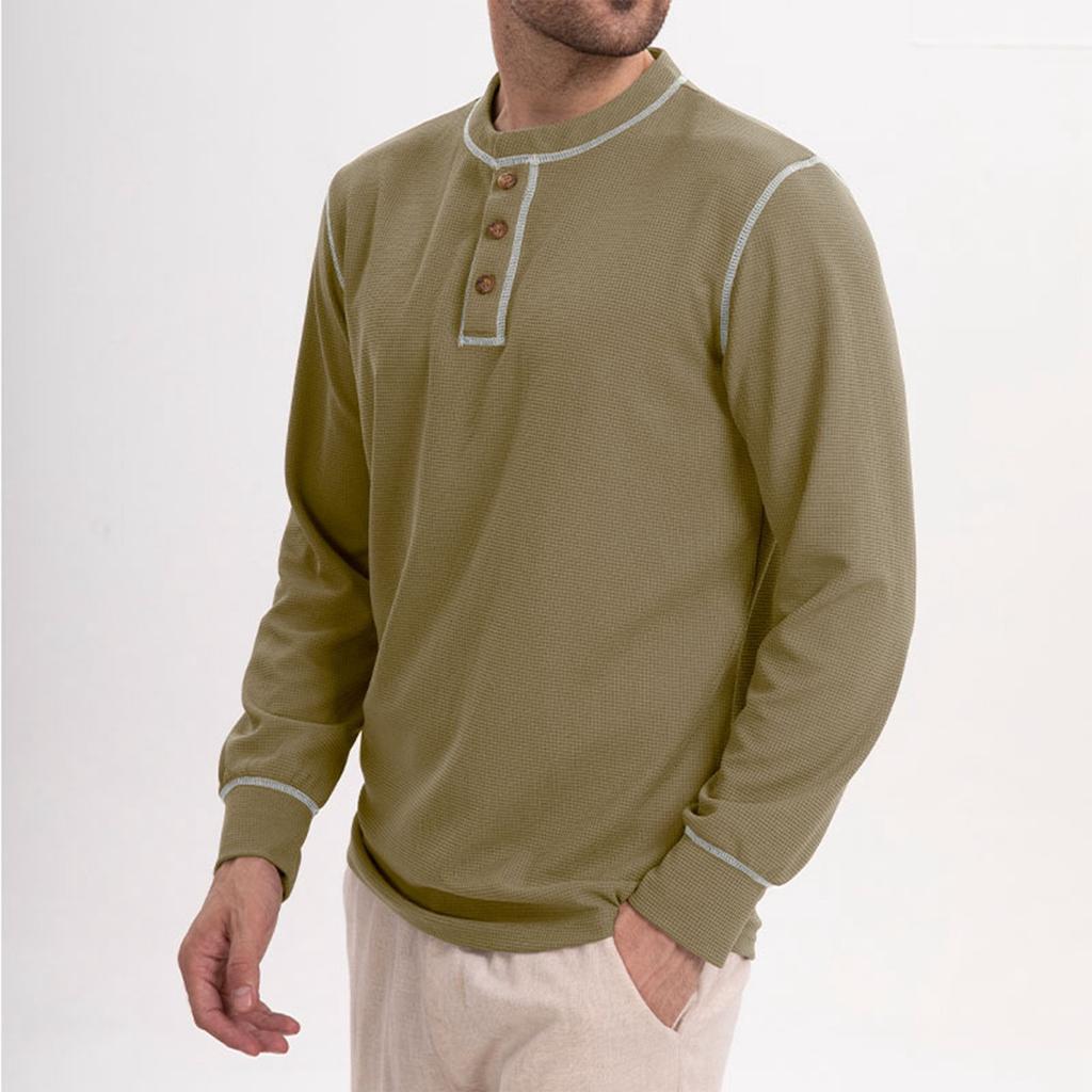 Мужские весенние однотонные ретро-топы с длинным рукавом на пуговицах, мужские повседневные модные топы