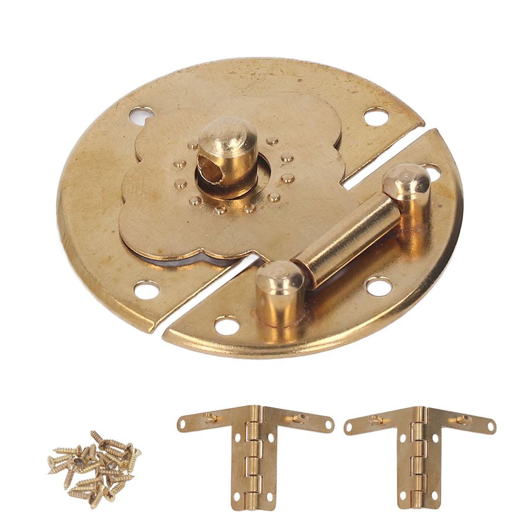 Round Embossing Copper Hasp Retro Wooden Box Lock Clasp Decorative Hasps for Wedding Card Boxes Wine Boxes Brass