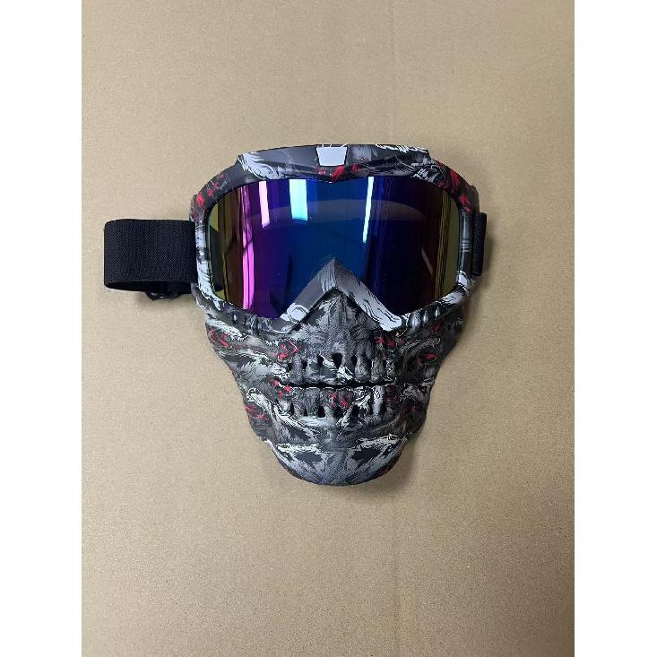 Harley KTM Cycling half-face helmet with full-face goggles, Halloween skull mask, water-transfer printed goggles, cycling mask