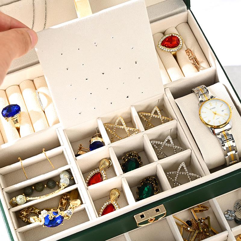 Luxury Three-Layer Leather Jewelry Box with Lock & Drawer for Earrings
