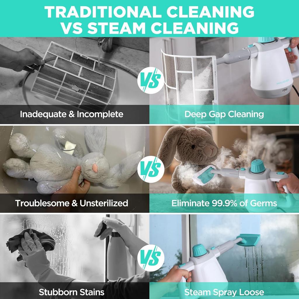 Ручной пароочиститель с 11 аксессуарами, многоцелевой для пола, автомобиля, обивки, затирки и жира