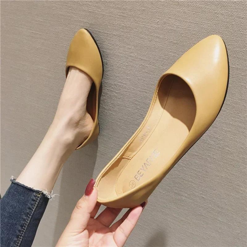 Women's Shoes Leather Soft Sole Candy Shallow Mouth Single Shoes Flat Heel  Shoes Slip On Plus Size Mature Zapatos De Mujer