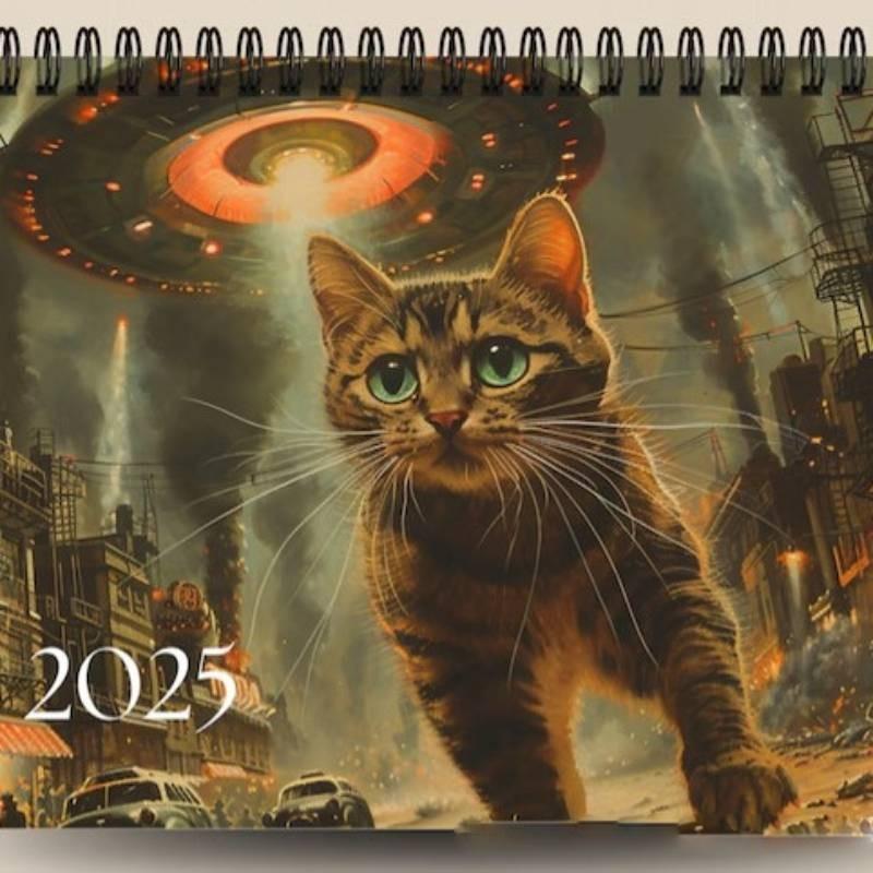 Adorable 2025 Cosmic Cat Wall Calendar With 12 Months Spiral Binding For Home Dcor