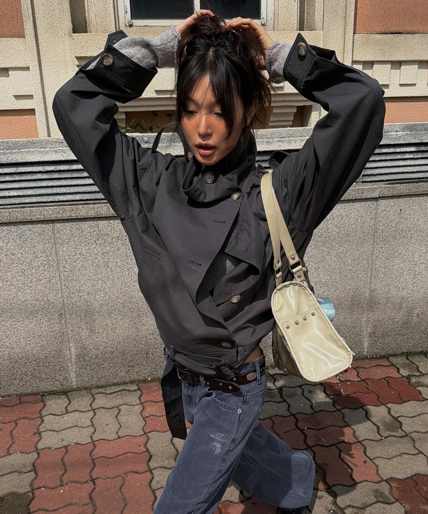 KIJUN Belted Half Trench Jacket_Charcoal Gray