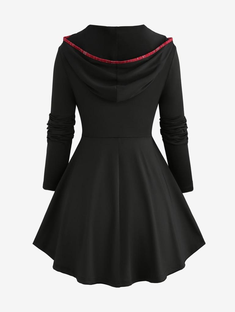 Rosegal Большие размеры Асимметричная футболка с капюшоном и блестящей пряжкой на шнуровке