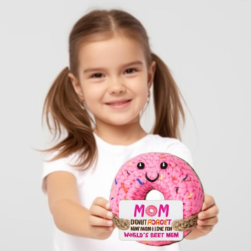 1Pc Positive Energy Funny Doll With Card Knitted Doughnut Handmade Mom's Gifts Crochet Room Decoration