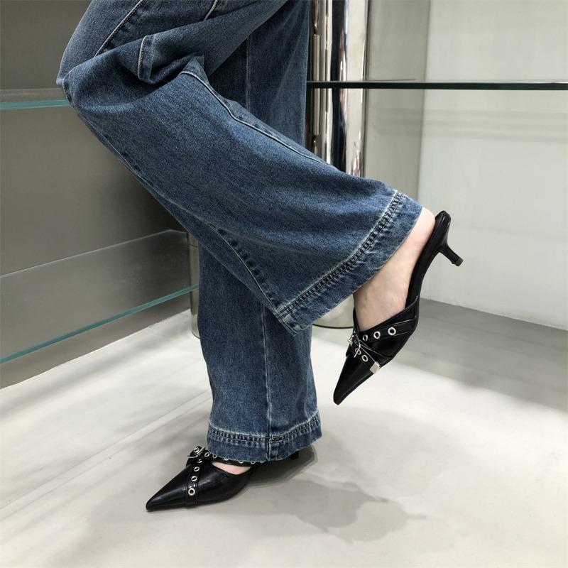 2025 Новая женская обувь на каблуках с пряжкой и ремешком Дизайнерские полутапочки с острым носком Женские туфли-лодочки Женские свадебные туфли на высоком каблуке