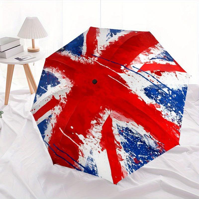 Зонт-трость с рисунком флага Union Jack - Милый мультяшный дизайн, Портативный складной зонт с прочным железным каркасом и 8 спицами для любого сезона