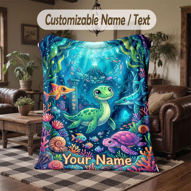 Mermaid Theme Throw Blanket Custom Name Text Personalized Blanket Soft Cozy Blanket for Home Sofa Bed