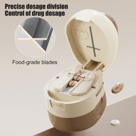 Универсальный нож для разрезания таблеток 2-в-1 с регулируемым размером 1/2 1/4 дюйма, острым лезвием и отсеком для хранения. Портативный и безопасный нож для разрезания таблеток любого размера.