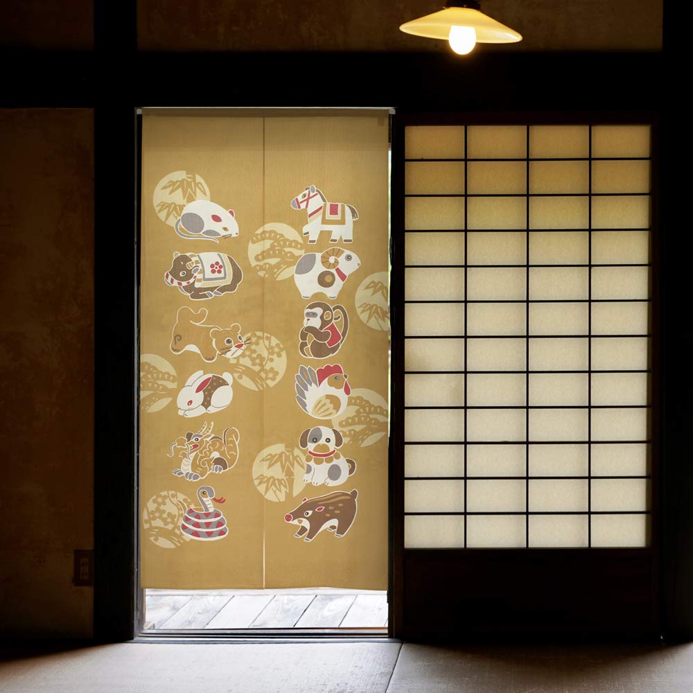 Noren Kobo Норен Китайский Новый Японский 85см Широкий x 170см Праздник 10617 Занавеска, Зодиак, Год, Стиль, Длинный, Гобелен, Желтый,