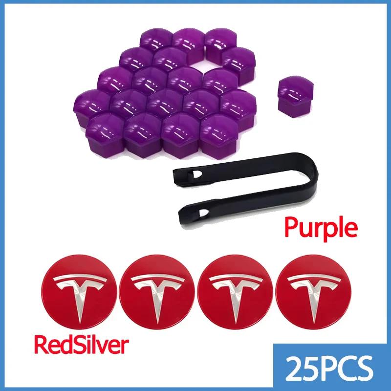 Wheel Center Hub Caps for Tesla Model 3 Y S X 25pcs 29pcs Car Valve Cap Tire Lug Nut Protective Covers Modified Decoration