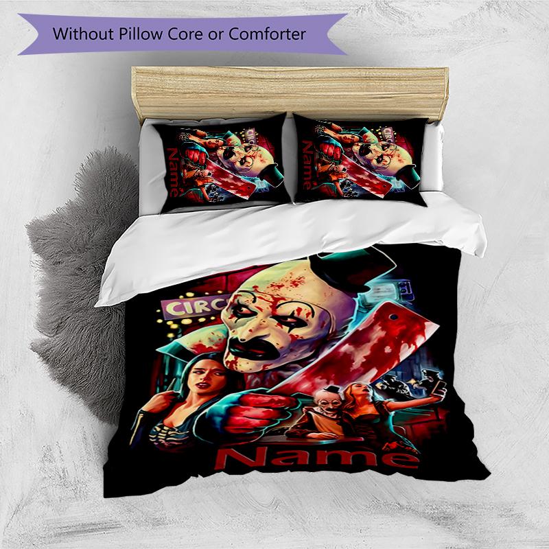 3pcs Custom Name Terrifier Bedding Set Duvet Cover Closure Includes 1 Duvet Cover & 2 Pillowcases for All Seasons Bedroom Decor