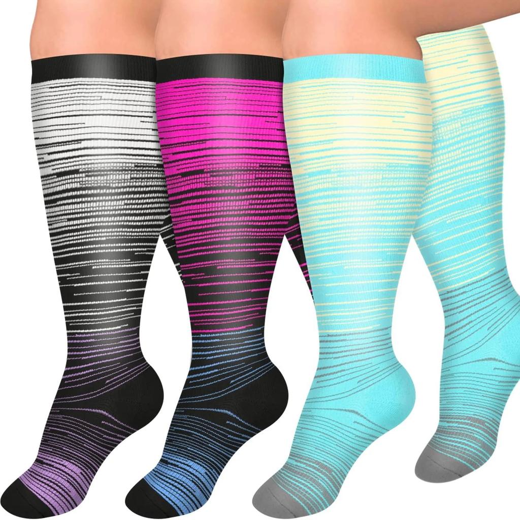 1/3 Pairs Plus Size Compression Socks For Women Wide Calf Knee High Support For Running Athletic Fit Cycling