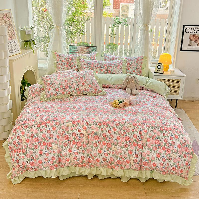 Комплект из четырех предметов, кружевное одеяло с пудрой, постельное белье, подзор для кровати, комплект из трех предметов с изображением принцессы и девочки