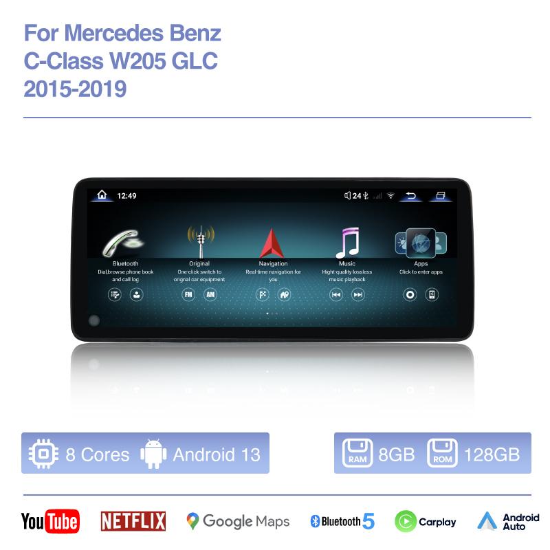 12,8-дюймовый автомобильный мультимедийный плеер для Mercedes Benz C-Class W205 GLC 2015-2019, GPS-навигация, Android-радио, CarPlay, 4G, WiFi, камера 360