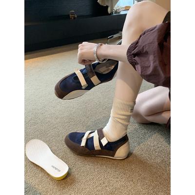 Версия из овчины ~ Корейская версия женских туфель Мэри Джейн на липучке, повседневные балетки в тон, нишевая внутренняя обувь для увеличения роста, плоская подошва