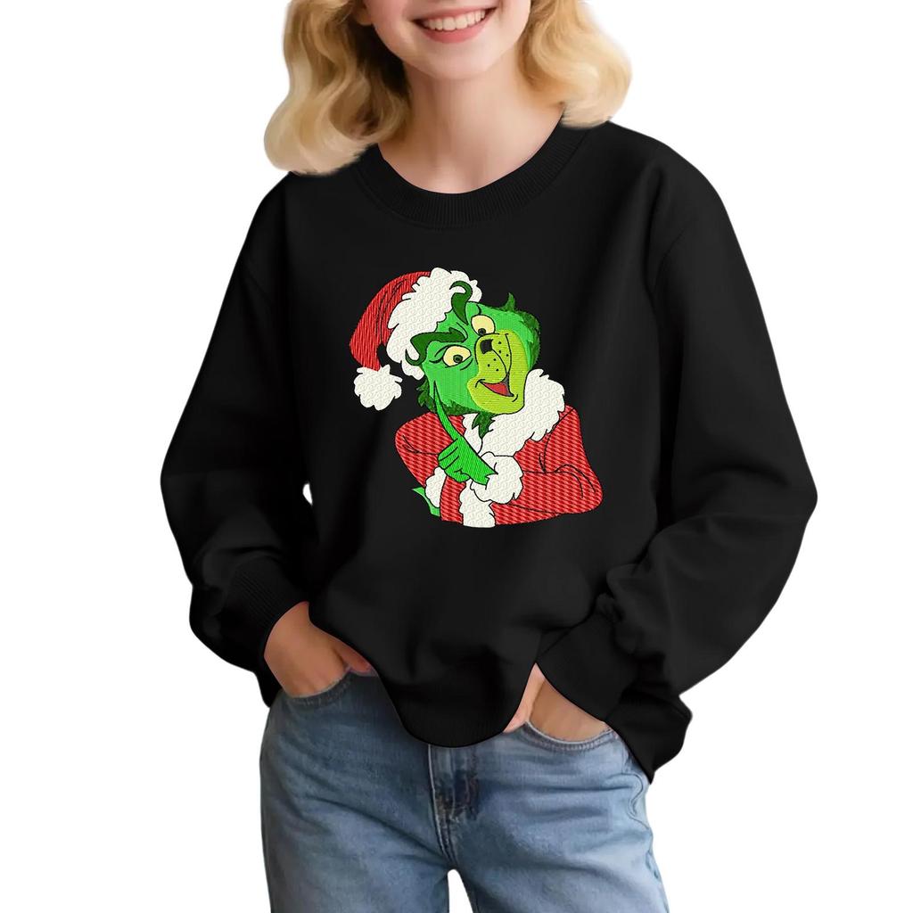 Kids' Fashion Loose-Fit Casual Long-Sleeve Christmas Print Oversized Crewneck Sweatshirt