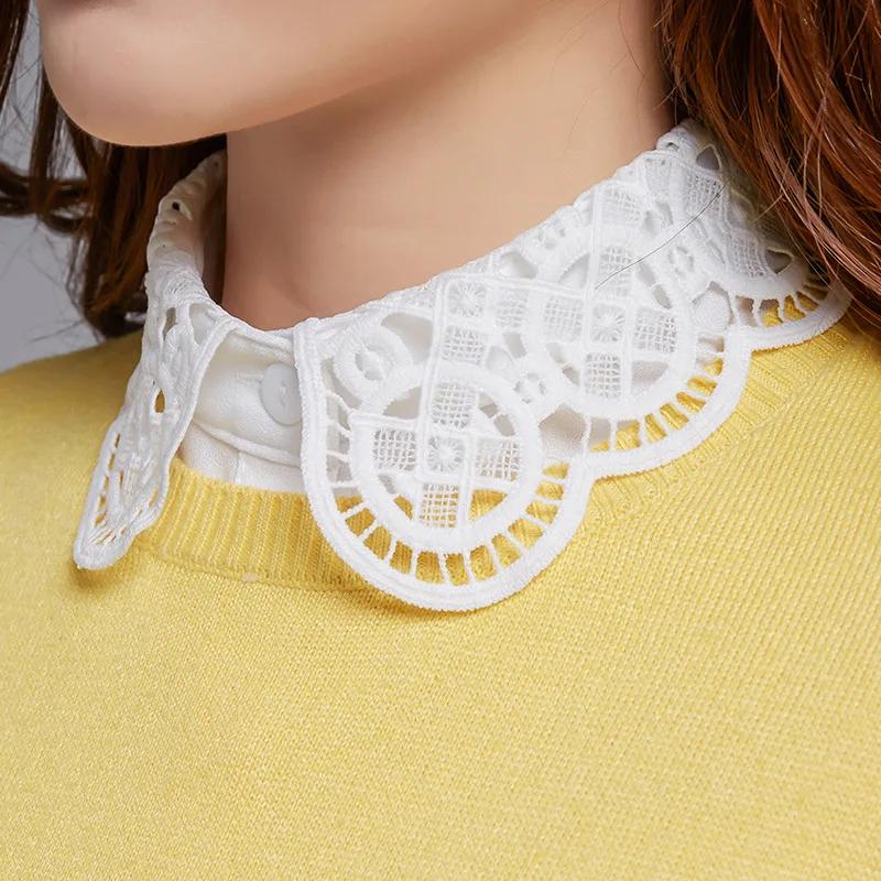 Perfect Match Black White Hollow Out Floral Lace Fake Collar For Women Shirt Detachable Lapel Half Shirt Blouse Tops Female False Collars