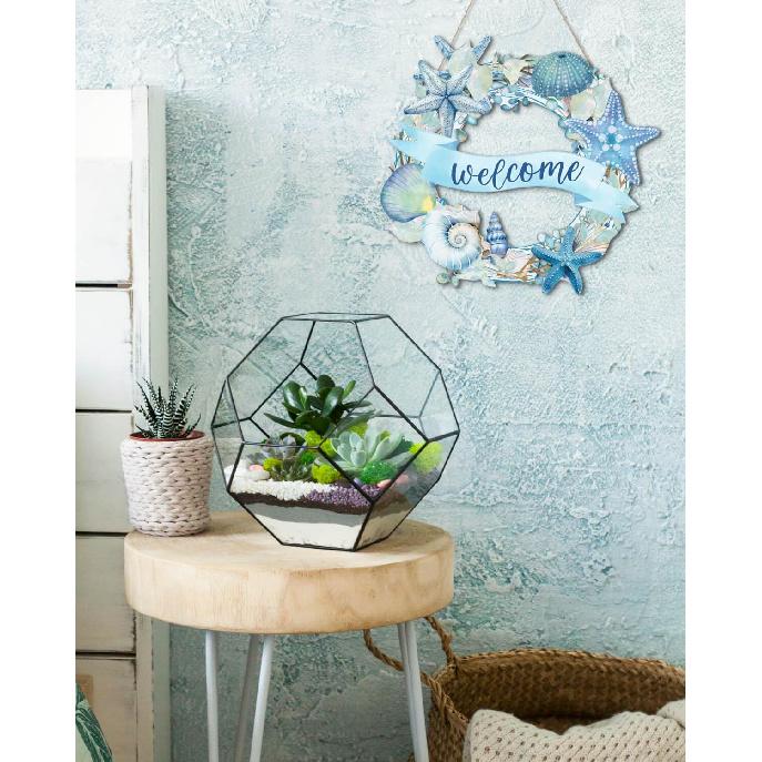 Putuo Decor Пляжные венки - Знак «Добро пожаловать в океан», Деревянный материал, Летний пляжный декор для входной двери, Дизайн с морской черепахой