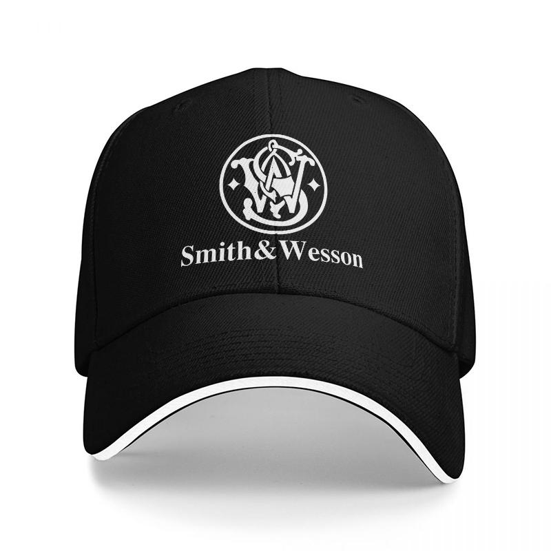 Черная Классическая Бейсболка с Вышивкой Логотипа Smith & Wesson, Регулируемая Кепка с Белой Отделкой и Дизайном Эмблемы Бренда