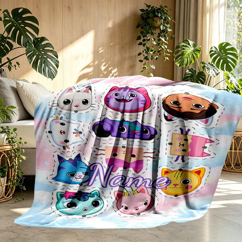 Custom Name Personalized Gabby's Dollhouse Print Blanket, Home Decor, Bedroom, Sofa, Camping, Couch, Gifts for Birthday Christmas