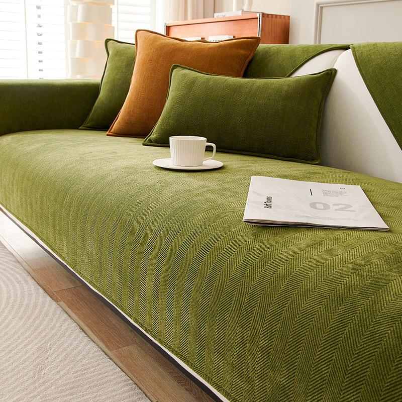 Sofa Cushion Four Seasons Universal Non-Slip Herringbone Chenille Cushion Summer Green Sofa Cover