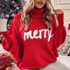 2023 Knitted Women Turtleneck Bat Sweater Loose Merry Pullover Female Knitted Shirt Jumper Elegant Winter Autumn New Year Trendy Christmas Sweater