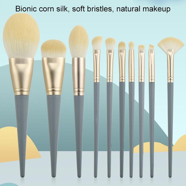 10 PCS / Set Makeup Brush Corn Silk Fiber Hair Loose Powder Brush Face And Eye Makeup Brush, Style:With Gray Bag