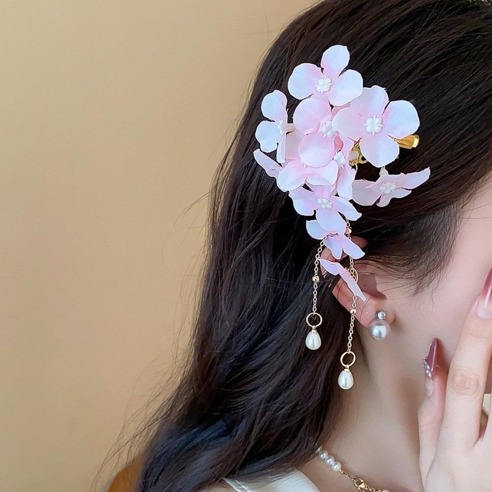 Imitation Pearl Hanfu Hair Accessories Fabric Chinese Style Hair Clip Fairy Flower Hairpin  Women