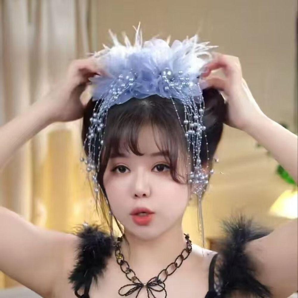 Fashion Cloth Grasping Clip Tassel Four Flowers Hair Claw Feather Flower Pearls Hair Accessories for Girl