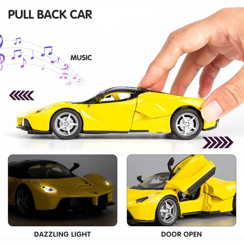 1:32 Scale Car Model, Pull Back Car with Sound and Light for Kids Boy Girl, Metal Body Door Opened