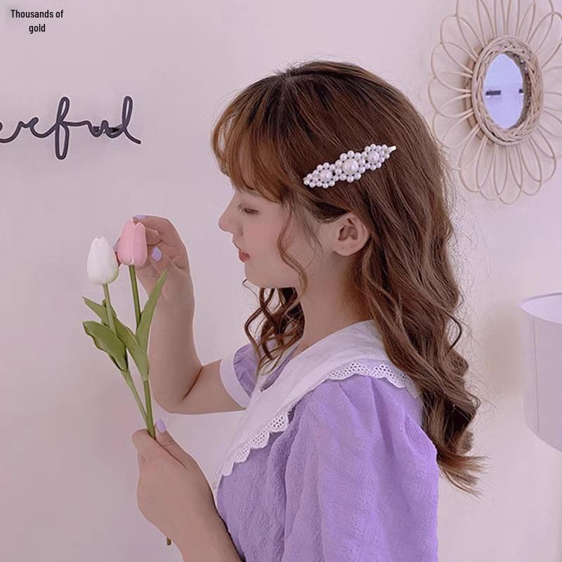 Корейская шпилька для волос со стразами и жемчугом для женщин: Элегантная боковая заколка для челки