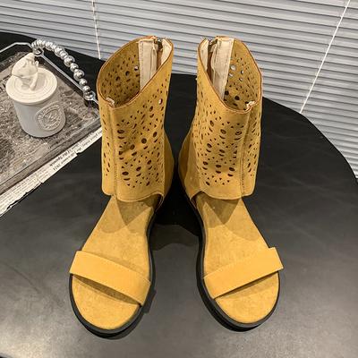 Модные сандалии с открытым носком, полые дышащие крутые ботинки, лето 2025, новинка, римские туфли на внутренней платформе, универсальные брюки с короткими штанинами, ботинки-трубы, женские