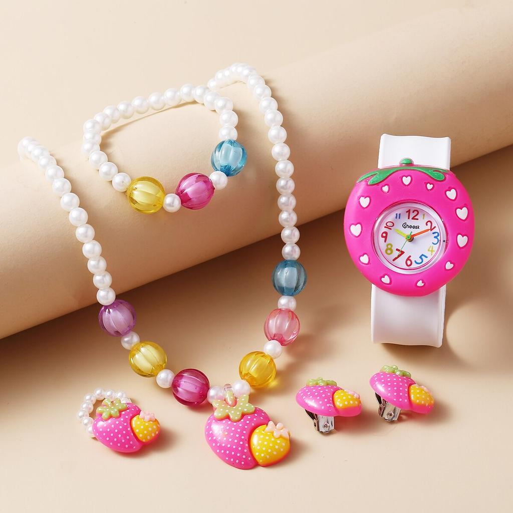 Children Rainbow Horse Patter Watch Jewelry Set Necklace Earrings Ring Bracelet Gifts for Children And Girls